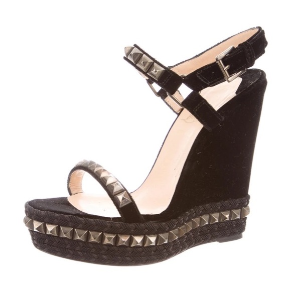 Christian Louboutin Shoes - Christian louboutin studded velvet wedges 39